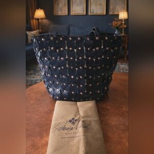 Patricia Nash UNUSED MIZZANA Woven Leather Tote In Navy. No Tags. Incl Dustbag